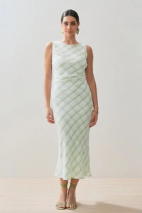 Vestido Midi Regata Xadrez Lateral Franzida
