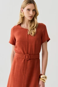 Vestido Midi Cinto Fivela Forrada