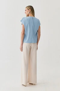 Blusa Manga Morcego Decote V Ombro Pregas Double