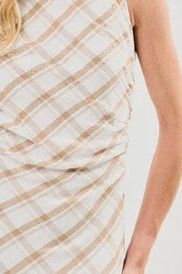 Vestido Midi Regata Xadrez Lateral Franzida