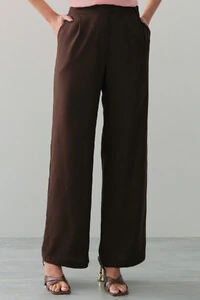 Calça Reta de Linho Prega Laço Lateral