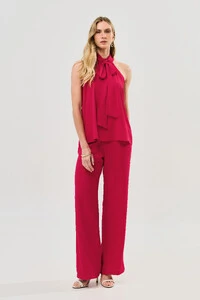 Conjunto de Blusa Regata Frente Única Faixa e Pantalona Nervura