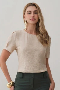 Blusa Manga Prega Recortes