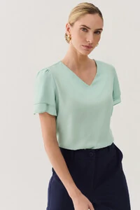 Blusa Manga Dupla Decote V