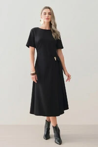 Vestido Midi de Alfaiataria Assimétrico Transpassado Pregas Gold