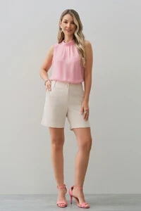 Shorts de Linho Botões Forrados Double