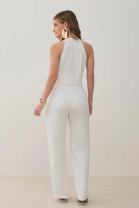 Conjunto de Blusa Regata Frente Única Laço e Calça Pantalona Slim