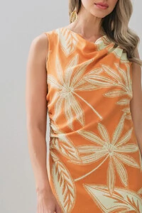 Vestido Midi Regata Assimétrico Drapeado Folhagem Ombro Lateral Franzidos