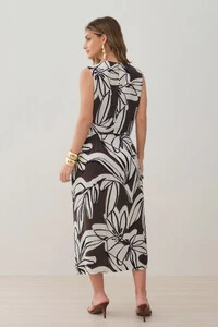 Conjunto Assimétrico Floral de Regata Crop Pregas Double e Saia Midi Pregas