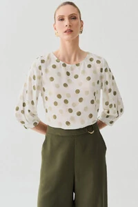 Blusa Poa Manga 3/4 Elástico Pregas