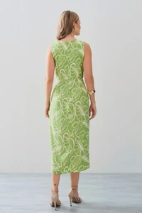 Vestido Midi Regata Assimétrico Transpassado Folhagem Um Ombro Torcido Lateral Franzida