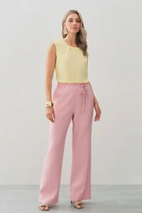 Calça Reta Cintura Elástico Laço Fino