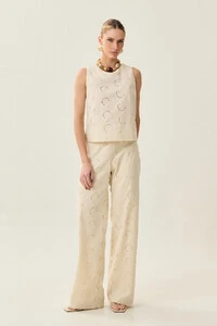 Conjunto de Laise de Algodão de Blusa regata Crop e Calça Reta