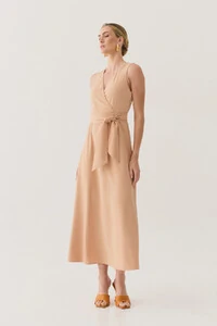 Vestido Midi Regata Transpassado de Alfaiataria Cinto