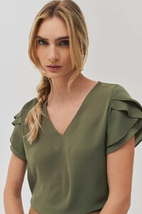 BLUSA MANGA TULIPA DUPLA DECOTE V
