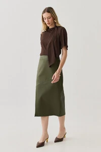 Blusa Assimétrica Gola Dobrada de Laço Ombro Esquerdo Gold Double