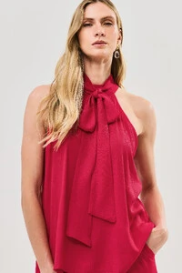 Conjunto de Blusa Regata Frente Única Faixa e Pantalona Nervura