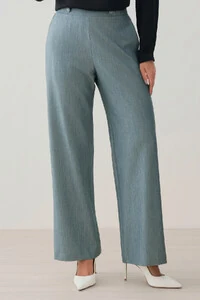 Calça Reta de Alfaiataria Cintura Elástico Botões Forrados Double