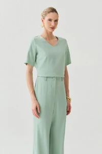 Conjunto de Alfaiataria de Blusa Decote V e Calça Wide Leg