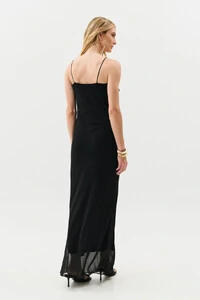 Vestido Longo de Alcinha de Chiffon Yoryu Decote V Babado Laço