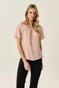 Blusa Manga Raglan Decote Canoa Laço Puxante Ponteira Gold