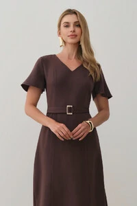 Vestsido Midi Decote V Cinto Fivela Gold