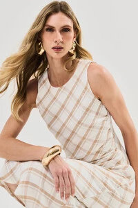Vestido Midi Regata Xadrez Lateral Franzida