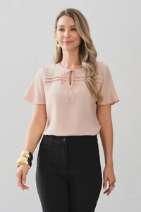 Blusa Decote Laço Pregas Double