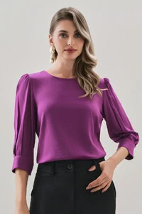 BLUSA MANGA 3/4 PUNHO MINI BOTÕES DOUBLE PREGAS
