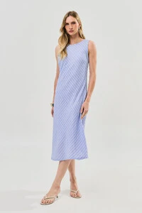 Vestido Midi Regata Assimétrica Listrado Um Ombro Torcido
