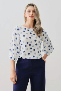 Blusa Poa Manga 3/4 Elástico Pregas