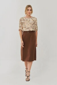 BLUSA FOLHAGEM MANGA 3/4 BOTÃO MARTINGALE