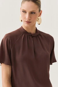 Blusa Manga Ralgan Gola Baixa Torcida Decote Gota Franzido