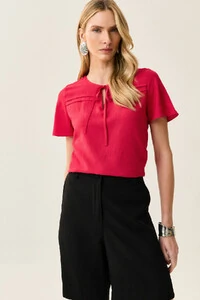 Blusa Decote Laço Pregas Double