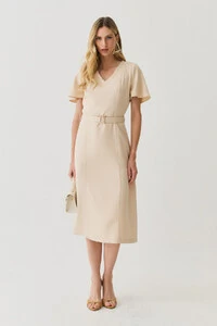Vestsido Midi Decote V Cinto Fivela Gold