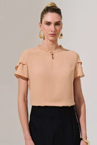 Blusa Manga Dupla Mini Gola Franzida Botão