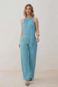 Conjunto de Blusa Regata Frente Única Laço e Calça Pantalona Slim
