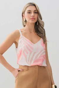 Blusa de Alça Cordão Folhagem Decote V