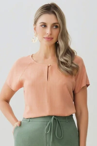 Blusa Manga Raglan Decote Gota Mini Botão Forrado