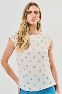 Blusa Assimétrica Poa Sobreposta Lateral Direita Franzida