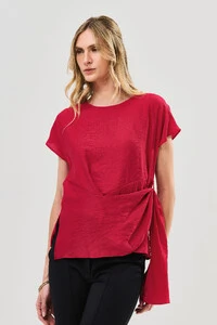 Blusa Manga Morcego Faixa Transpassada Fenda Lateral Direita