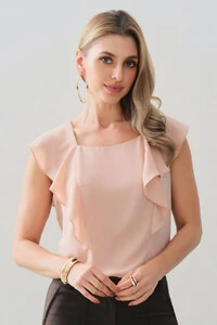 Regata Decote Quadrado Recortes Babado Laço Costas