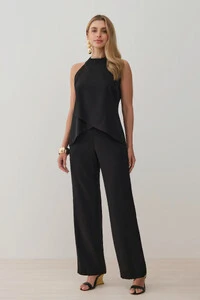 Conjunto de Blusa Regata Frente Única Transpassada e Calça Reta
