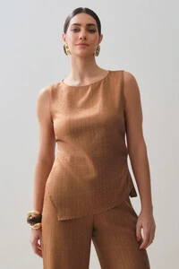 Conjunto de Risca de Giz de Regata Assimétrica Lateral Torcida e Pantalona Gold