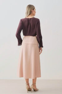 Blusa de Chiffon Yoryu Decote Gota Manga Longa Evasé Cut Out Franzida