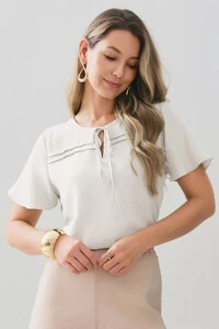 Blusa Decote Laço Pregas Double