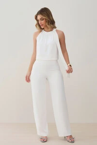 Conjunto de Blusa Regata Frente Única Laço e Calça Pantalona Slim
