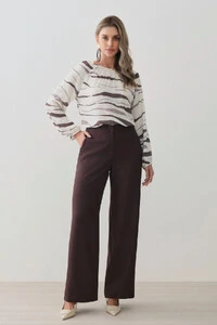 Blusa Zebra Abstrata Manga Longa Raglan Decote Franzido