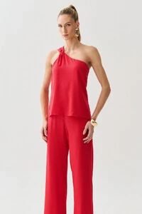 Conjunto de Blusa Regata Assimétrica Um Ombro Só Torcido e Calça Reta