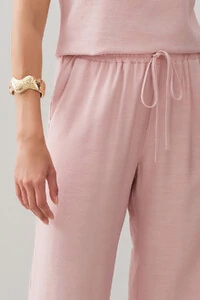 Conjunto de Blusa Regata Crop Pence e Calça Reta Cintura Elástico Laço